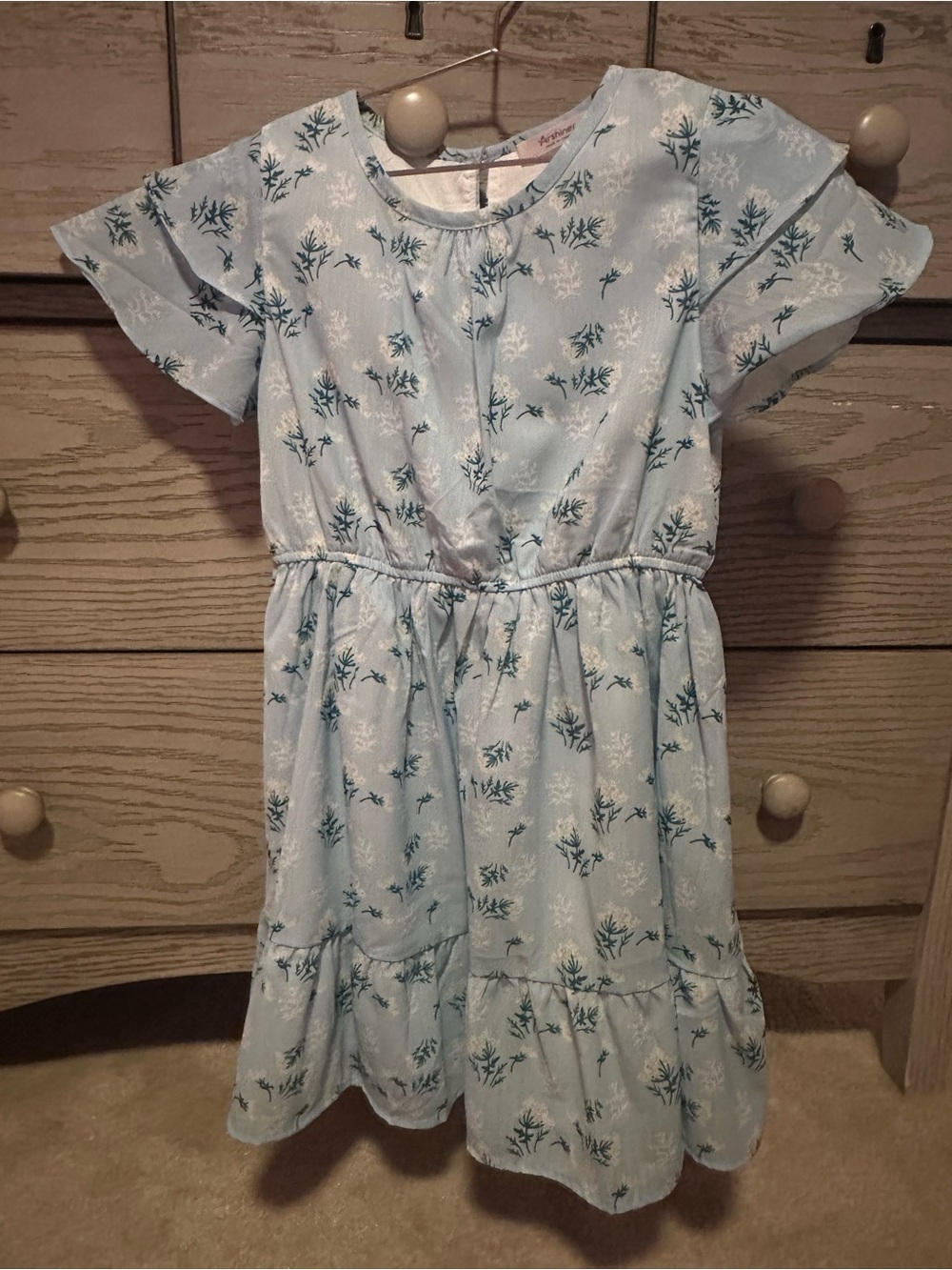 Light Blue Floral Tiered Casual Dress for Girls